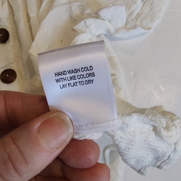 ModCloth ‘Flowy Moment’ White Semi Sheer Buttoned Short Sleeve Blouse Size Small - Picture 8 of 8